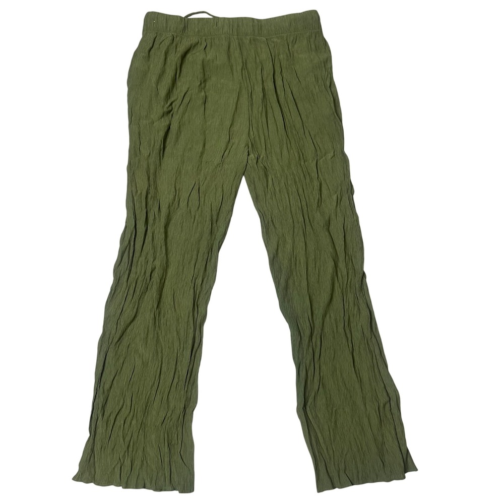 Abercrombie & fitch crinkle textured gauze olive green pull on wide leg pants L - Picture 4 of 8